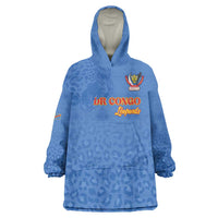 Custom DR Congo Football Wearable Blanket Hoodie Go Champions Leopards - Blue - Wonder Print Shop