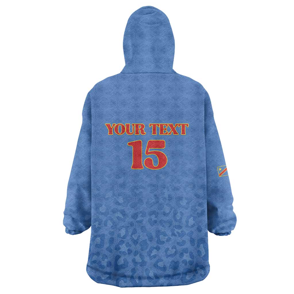 Custom DR Congo Football Wearable Blanket Hoodie Go Champions Leopards - Blue - Wonder Print Shop