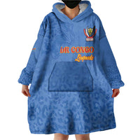 Custom DR Congo Football Wearable Blanket Hoodie Go Champions Leopards - Blue - Wonder Print Shop