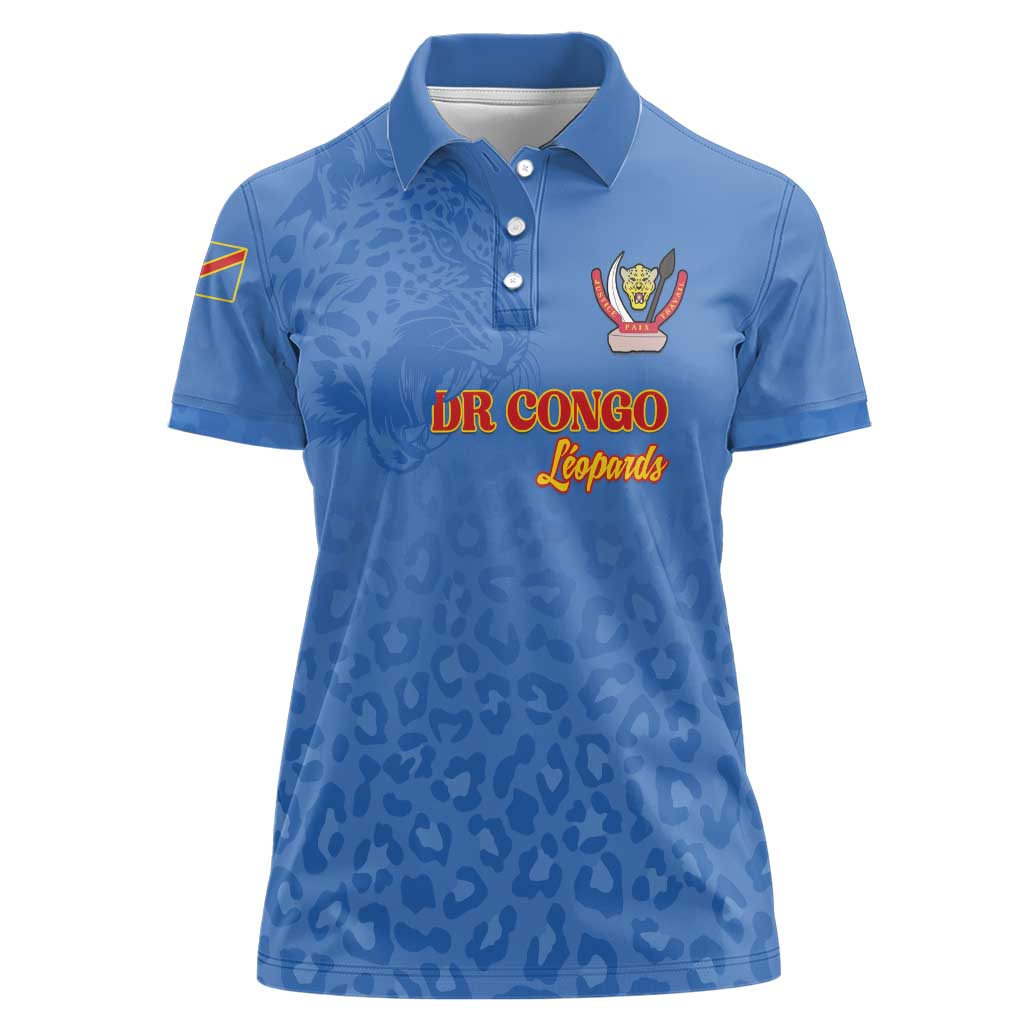 Custom DR Congo Football Women Polo Shirt Go Champions Leopards - Blue - Wonder Print Shop