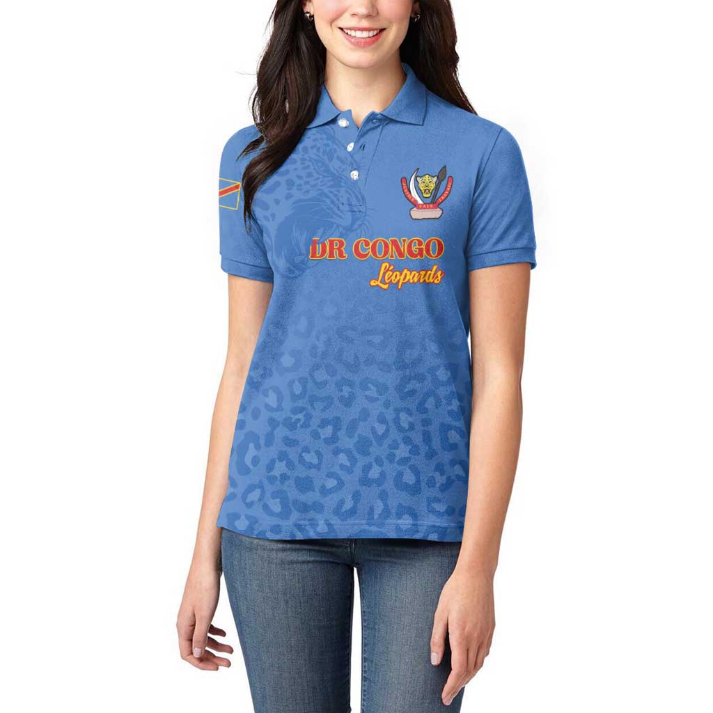 Custom DR Congo Football Women Polo Shirt Go Champions Leopards - Blue - Wonder Print Shop