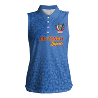 Custom DR Congo Football Women Sleeveless Polo Shirt Go Champions Leopards - Blue - Wonder Print Shop