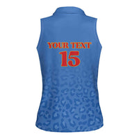 Custom DR Congo Football Women Sleeveless Polo Shirt Go Champions Leopards - Blue - Wonder Print Shop