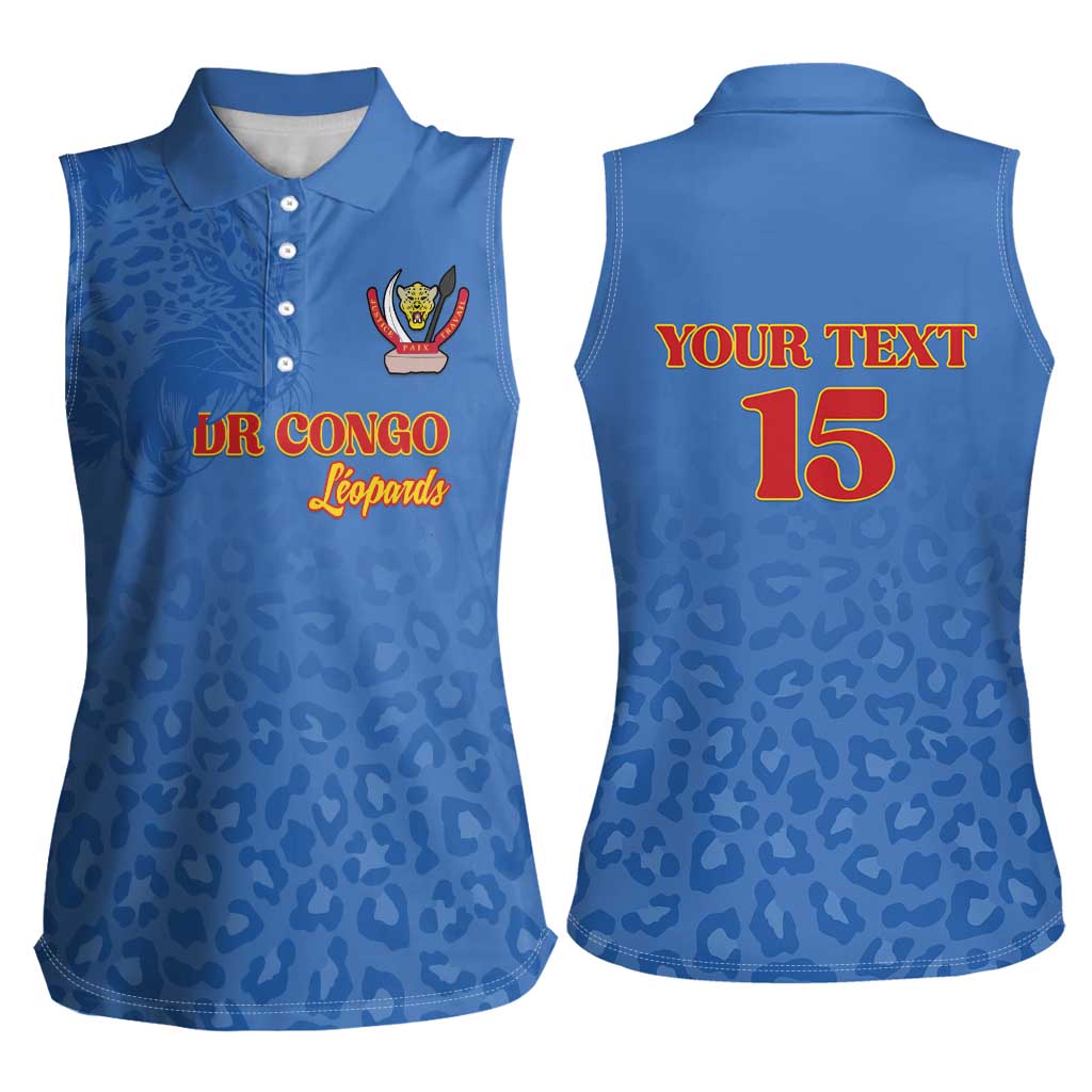 Custom DR Congo Football Women Sleeveless Polo Shirt Go Champions Leopards - Blue - Wonder Print Shop