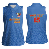 Custom DR Congo Football Women Sleeveless Polo Shirt Go Champions Leopards - Blue - Wonder Print Shop