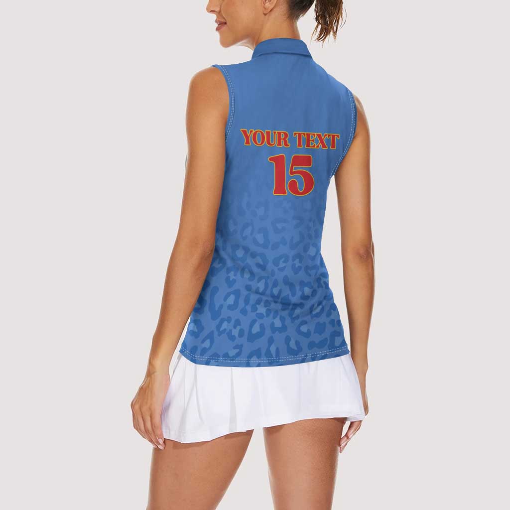 Custom DR Congo Football Women Sleeveless Polo Shirt Go Champions Leopards - Blue - Wonder Print Shop