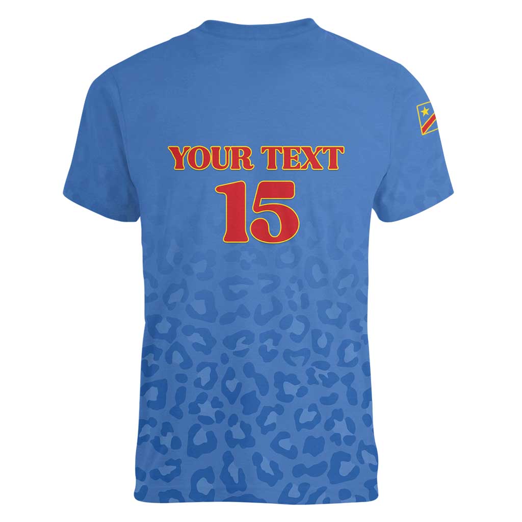 Custom DR Congo Football Women V-Neck T-Shirt Go Champions Leopards - Blue - Wonder Print Shop