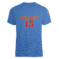 Custom DR Congo Football Women V-Neck T-Shirt Go Champions Leopards - Blue - Wonder Print Shop
