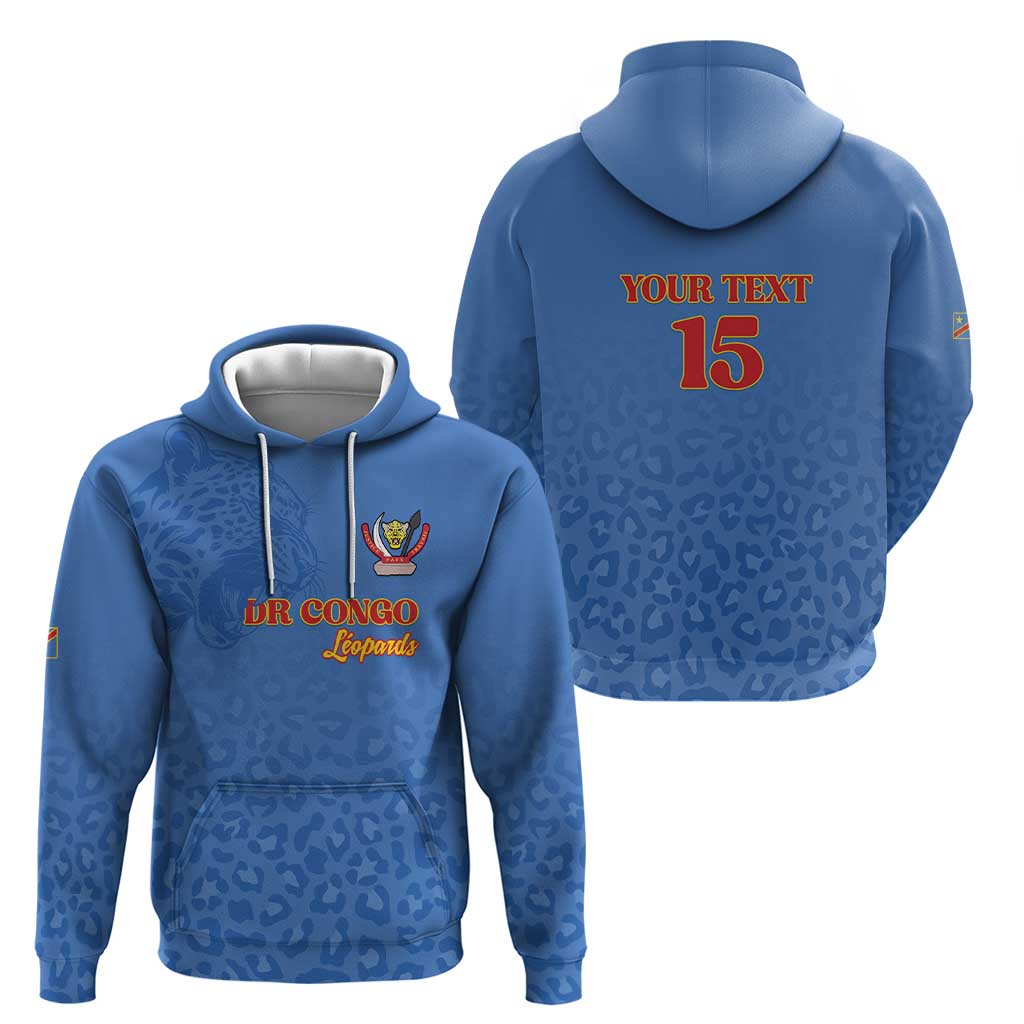 Custom DR Congo Football Zip Hoodie Go Champions Leopards - Blue - Wonder Print Shop