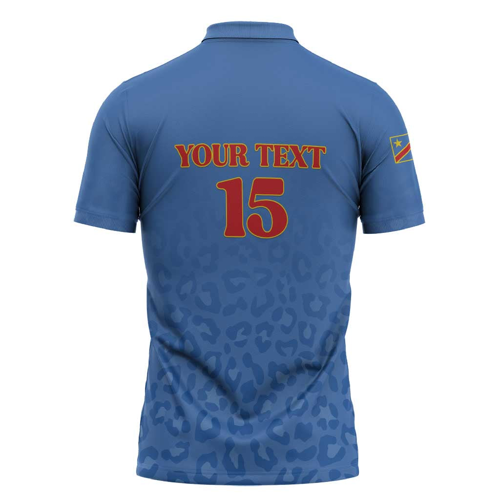 Custom DR Congo Football Zipper Polo Shirt Go Champions Leopards - Blue - Wonder Print Shop