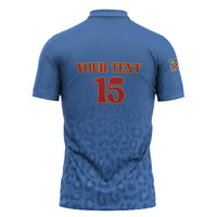 Custom DR Congo Football Zipper Polo Shirt Go Champions Leopards - Blue - Wonder Print Shop