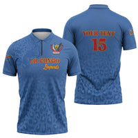 Custom DR Congo Football Zipper Polo Shirt Go Champions Leopards - Blue - Wonder Print Shop