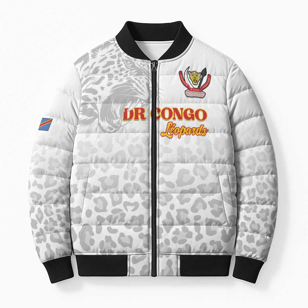 Custom DR Congo Football Bomber Puffer Jacket Go Champions Leopards - White - Wonder Print Shop