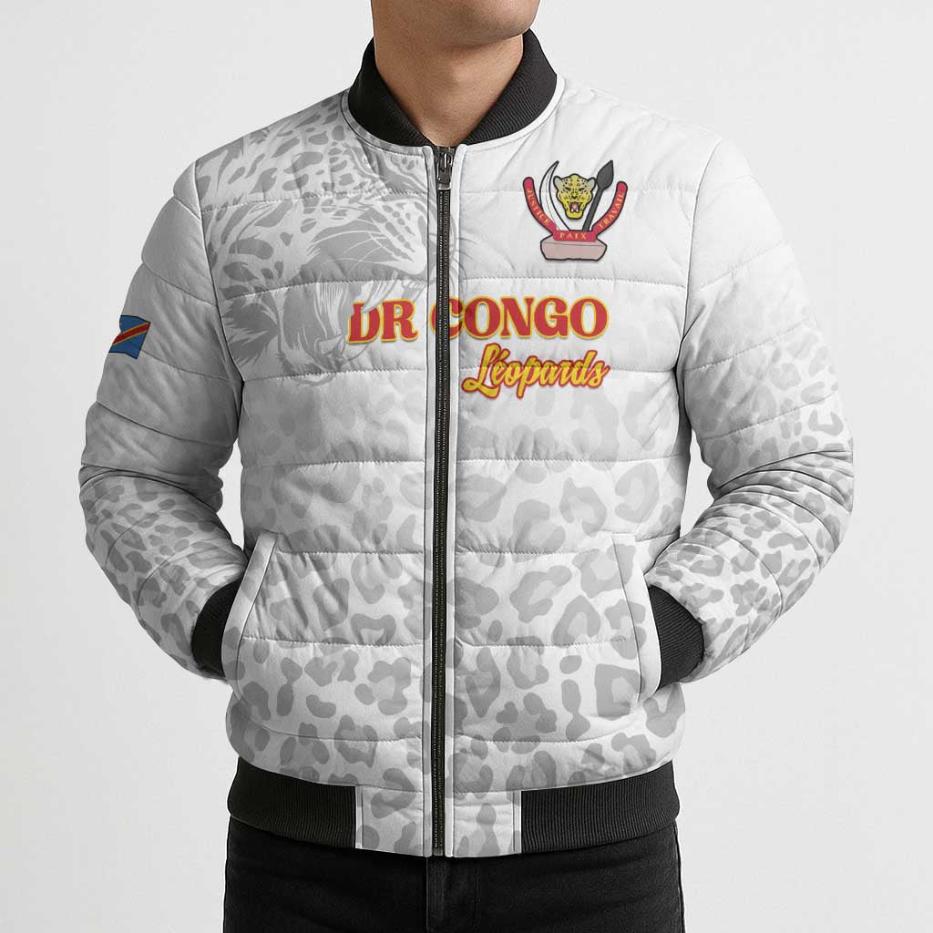 Custom DR Congo Football Bomber Puffer Jacket Go Champions Leopards - White - Wonder Print Shop
