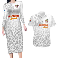 Custom DR Congo Football Couples Matching Long Sleeve Bodycon Dress and Hawaiian Shirt Go Champions Leopards - White - Wonder Print Shop
