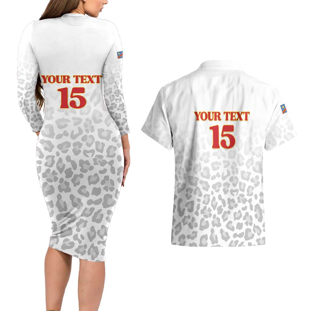 Custom DR Congo Football Couples Matching Long Sleeve Bodycon Dress and Hawaiian Shirt Go Champions Leopards - White - Wonder Print Shop