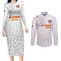 Custom DR Congo Football Couples Matching Long Sleeve Bodycon Dress and Long Sleeve Button Shirt Go Champions Leopards - White - Wonder Print Shop