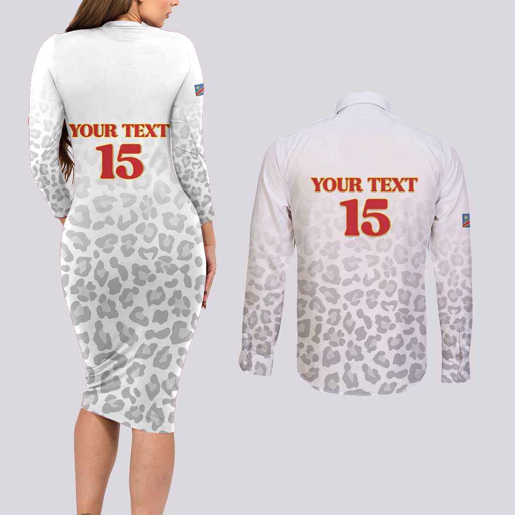 Custom DR Congo Football Couples Matching Long Sleeve Bodycon Dress and Long Sleeve Button Shirt Go Champions Leopards - White - Wonder Print Shop