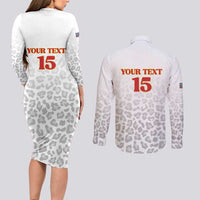 Custom DR Congo Football Couples Matching Long Sleeve Bodycon Dress and Long Sleeve Button Shirt Go Champions Leopards - White - Wonder Print Shop