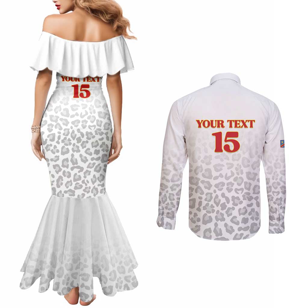 Custom DR Congo Football Couples Matching Mermaid Dress and Long Sleeve Button Shirt Go Champions Leopards - White - Wonder Print Shop