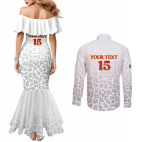 Custom DR Congo Football Couples Matching Mermaid Dress and Long Sleeve Button Shirt Go Champions Leopards - White - Wonder Print Shop