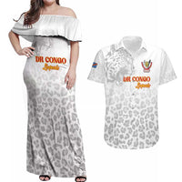 Custom DR Congo Football Couples Matching Off Shoulder Maxi Dress and Hawaiian Shirt Go Champions Leopards - White - Wonder Print Shop