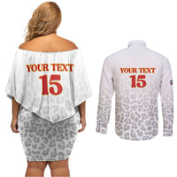 Custom DR Congo Football Couples Matching Off Shoulder Short Dress and Long Sleeve Button Shirt Go Champions Leopards - White - Wonder Print Shop