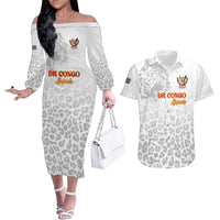 Custom DR Congo Football Couples Matching Off The Shoulder Long Sleeve Dress and Hawaiian Shirt Go Champions Leopards - White - Wonder Print Shop