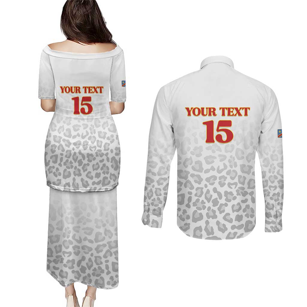 Custom DR Congo Football Couples Matching Puletasi and Long Sleeve Button Shirt Go Champions Leopards - White - Wonder Print Shop