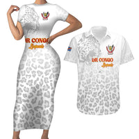 Custom DR Congo Football Couples Matching Short Sleeve Bodycon Dress and Hawaiian Shirt Go Champions Leopards - White - Wonder Print Shop