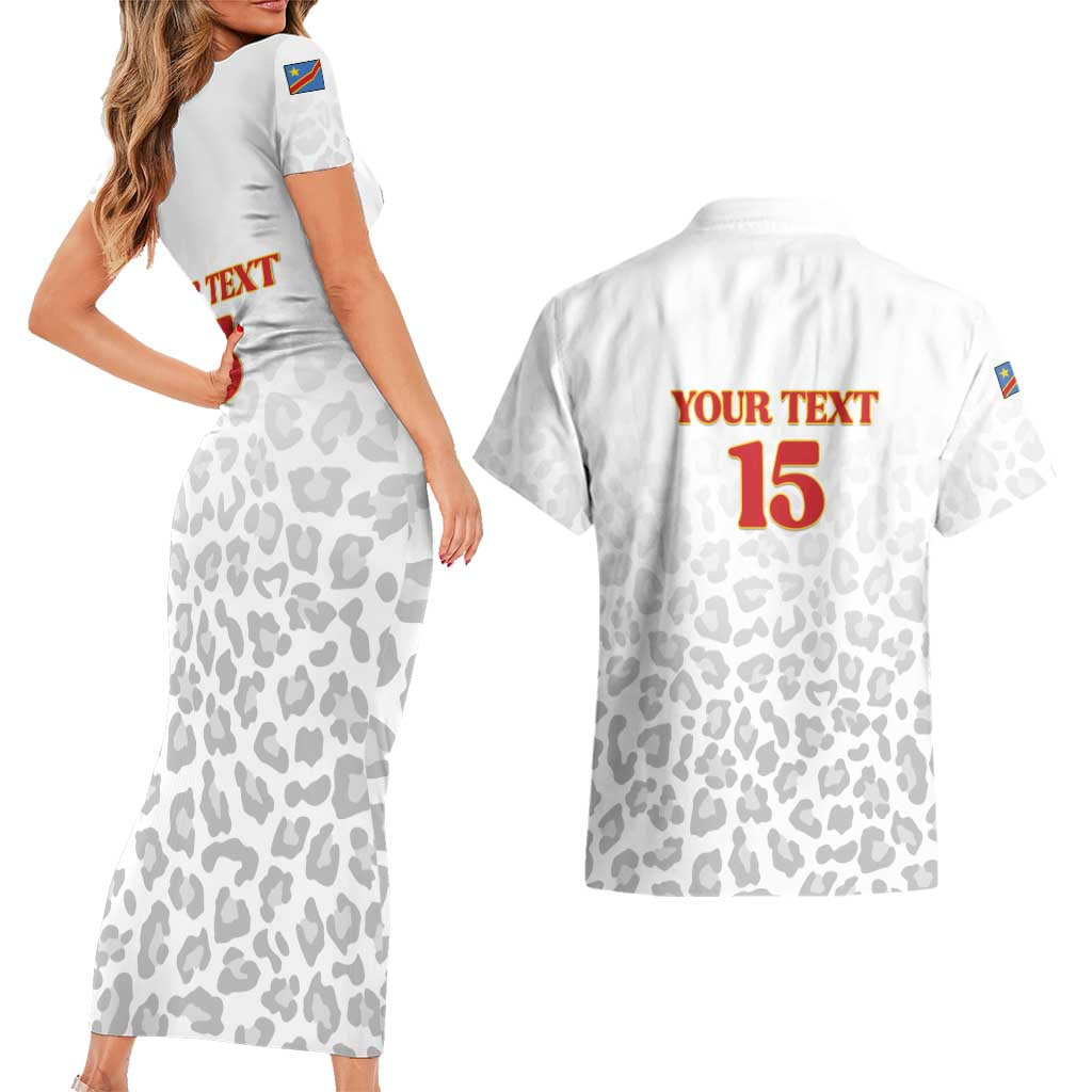 Custom DR Congo Football Couples Matching Short Sleeve Bodycon Dress and Hawaiian Shirt Go Champions Leopards - White - Wonder Print Shop