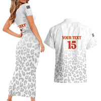 Custom DR Congo Football Couples Matching Short Sleeve Bodycon Dress and Hawaiian Shirt Go Champions Leopards - White - Wonder Print Shop
