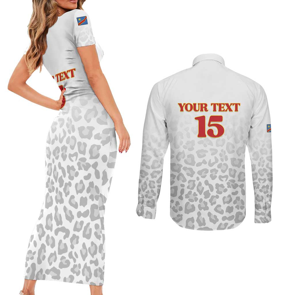 Custom DR Congo Football Couples Matching Short Sleeve Bodycon Dress and Long Sleeve Button Shirt Go Champions Leopards - White - Wonder Print Shop