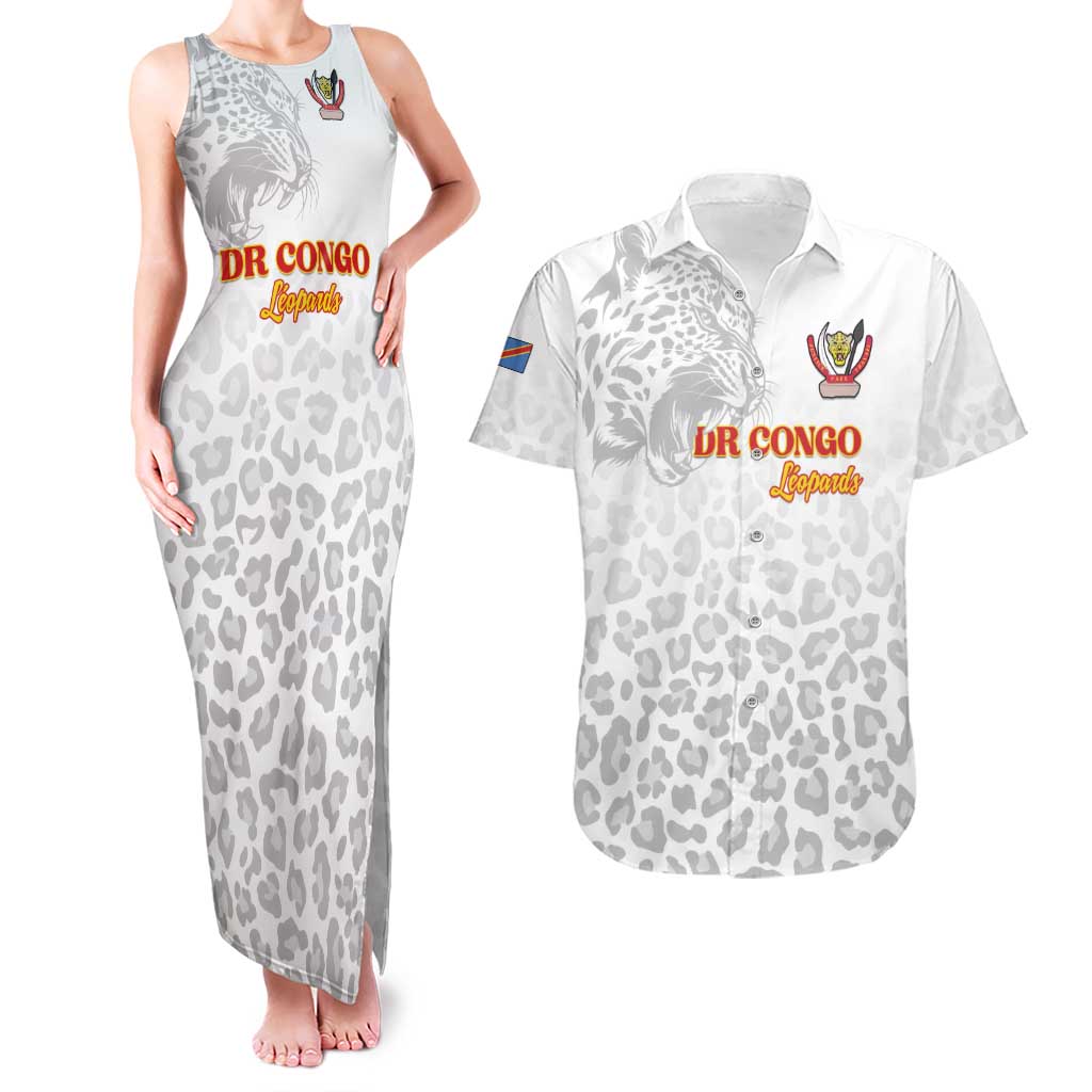 Custom DR Congo Football Couples Matching Tank Maxi Dress and Hawaiian Shirt Go Champions Leopards - White - Wonder Print Shop