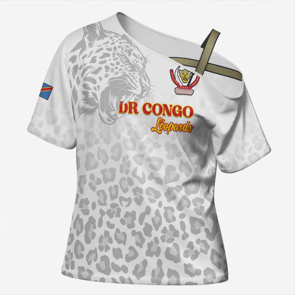 Custom DR Congo Football Cross Shoulder Shirt Go Champions Leopards - White - Wonder Print Shop