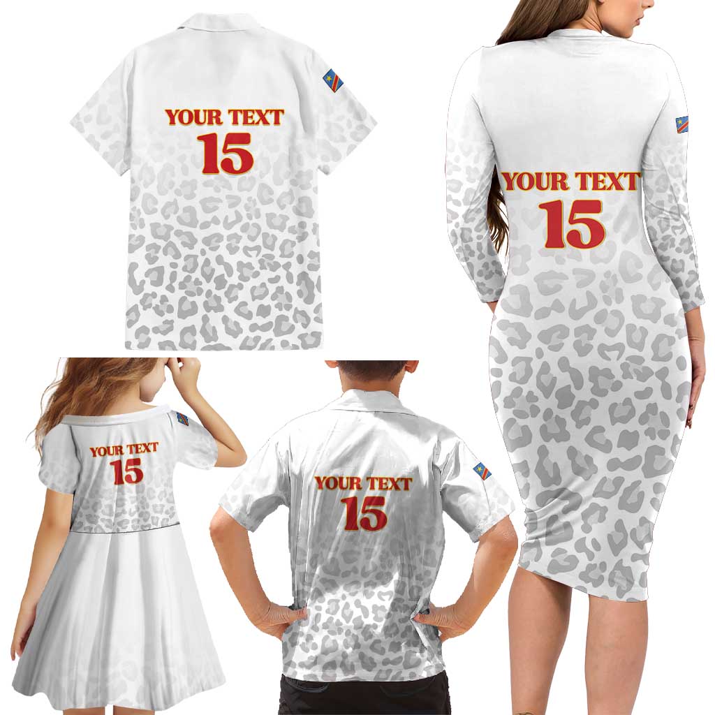 Custom DR Congo Football Family Matching Long Sleeve Bodycon Dress and Hawaiian Shirt Go Champions Leopards - White - Wonder Print Shop