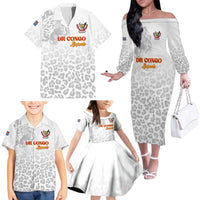 Custom DR Congo Football Family Matching Off The Shoulder Long Sleeve Dress and Hawaiian Shirt Go Champions Leopards - White - Wonder Print Shop