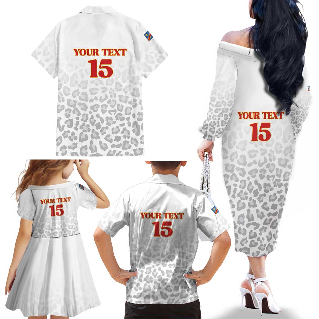 Custom DR Congo Football Family Matching Off The Shoulder Long Sleeve Dress and Hawaiian Shirt Go Champions Leopards - White - Wonder Print Shop