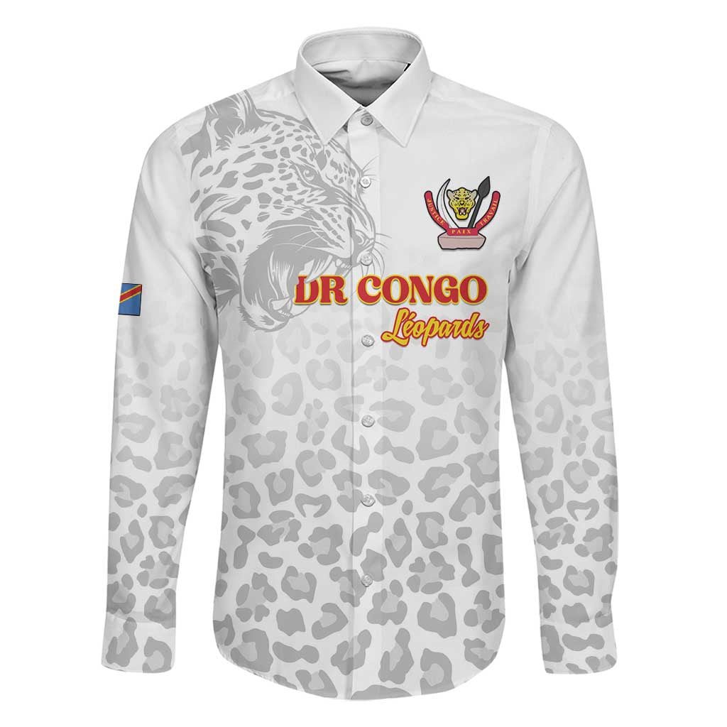 Custom DR Congo Football Family Matching Off The Shoulder Long Sleeve Dress and Hawaiian Shirt Go Champions Leopards - White - Wonder Print Shop