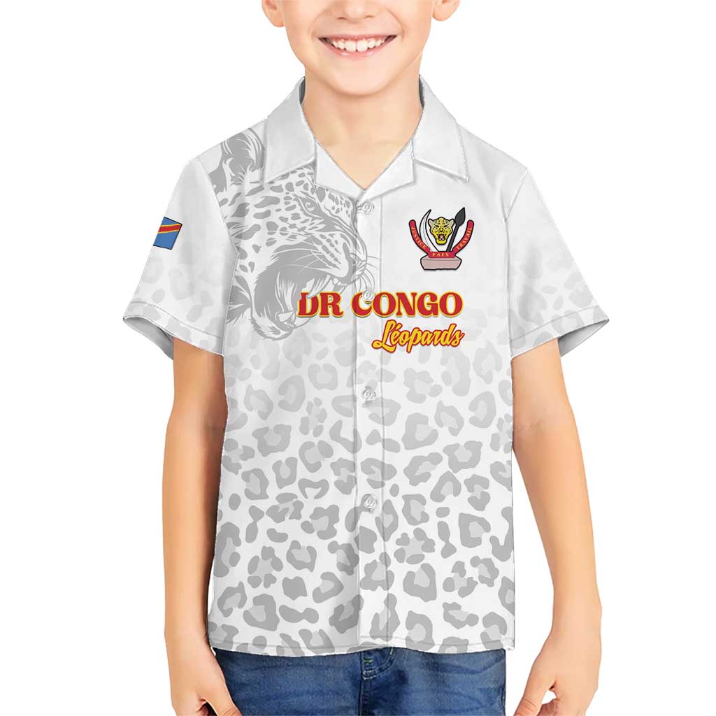Custom DR Congo Football Family Matching Off The Shoulder Long Sleeve Dress and Hawaiian Shirt Go Champions Leopards - White - Wonder Print Shop