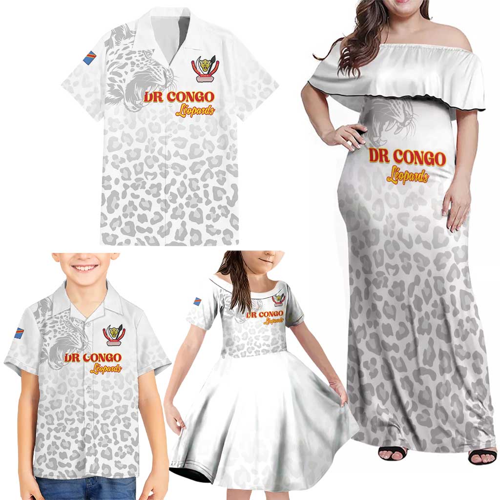 Custom DR Congo Football Family Matching Off Shoulder Maxi Dress and Hawaiian Shirt Go Champions Leopards - White - Wonder Print Shop