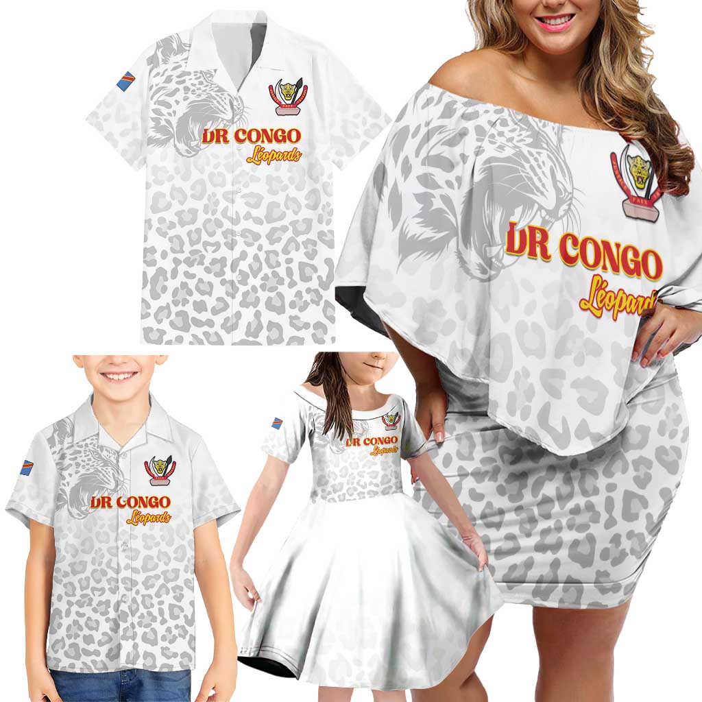 Custom DR Congo Football Family Matching Off Shoulder Short Dress and Hawaiian Shirt Go Champions Leopards - White - Wonder Print Shop