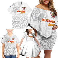 Custom DR Congo Football Family Matching Off Shoulder Short Dress and Hawaiian Shirt Go Champions Leopards - White - Wonder Print Shop