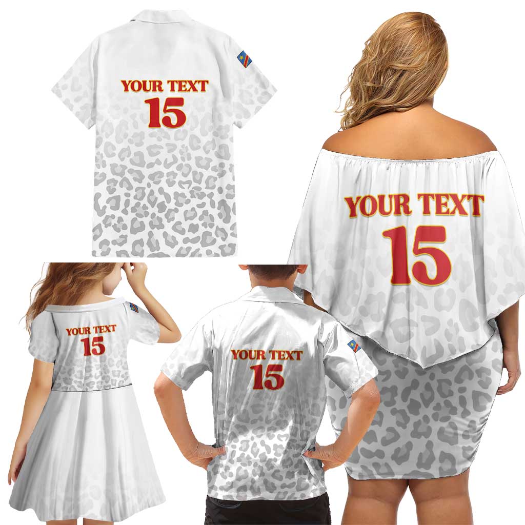 Custom DR Congo Football Family Matching Off Shoulder Short Dress and Hawaiian Shirt Go Champions Leopards - White - Wonder Print Shop