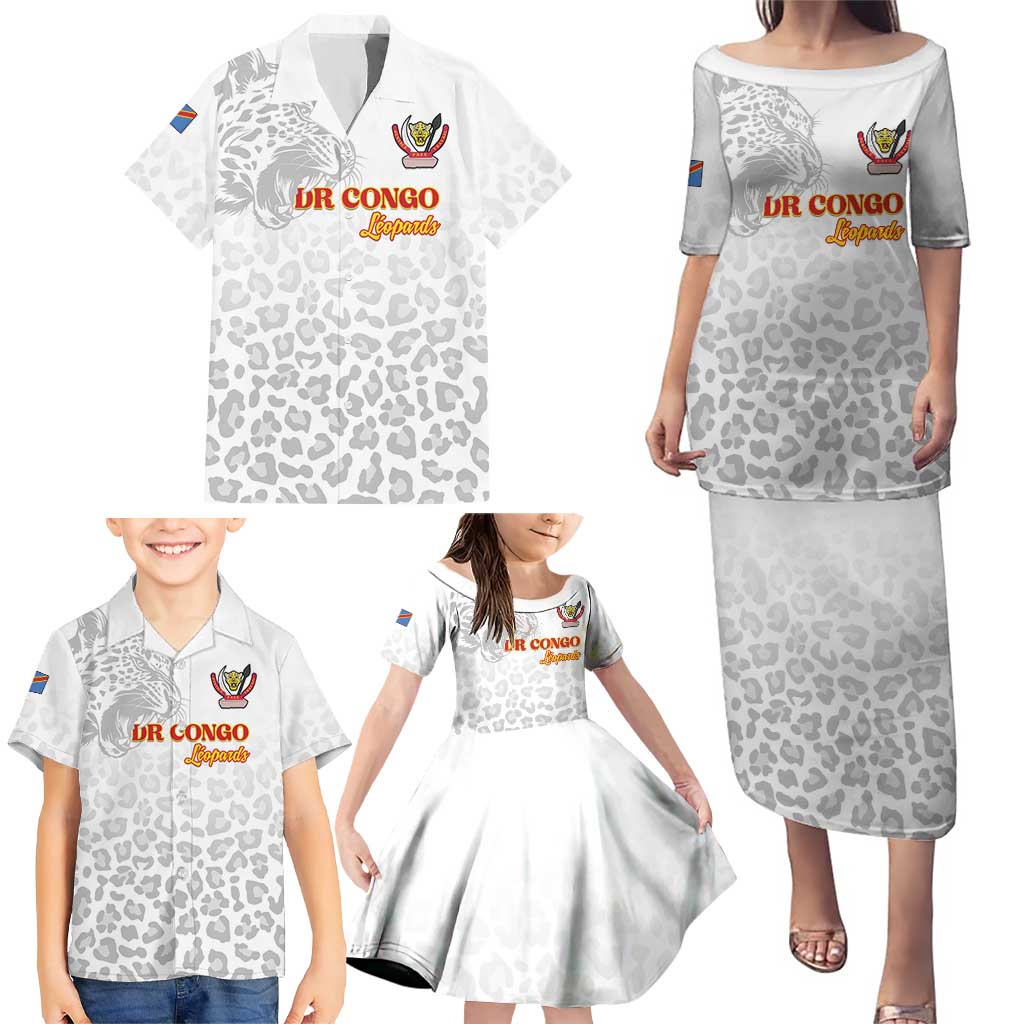 Custom DR Congo Football Family Matching Puletasi and Hawaiian Shirt Go Champions Leopards - White - Wonder Print Shop