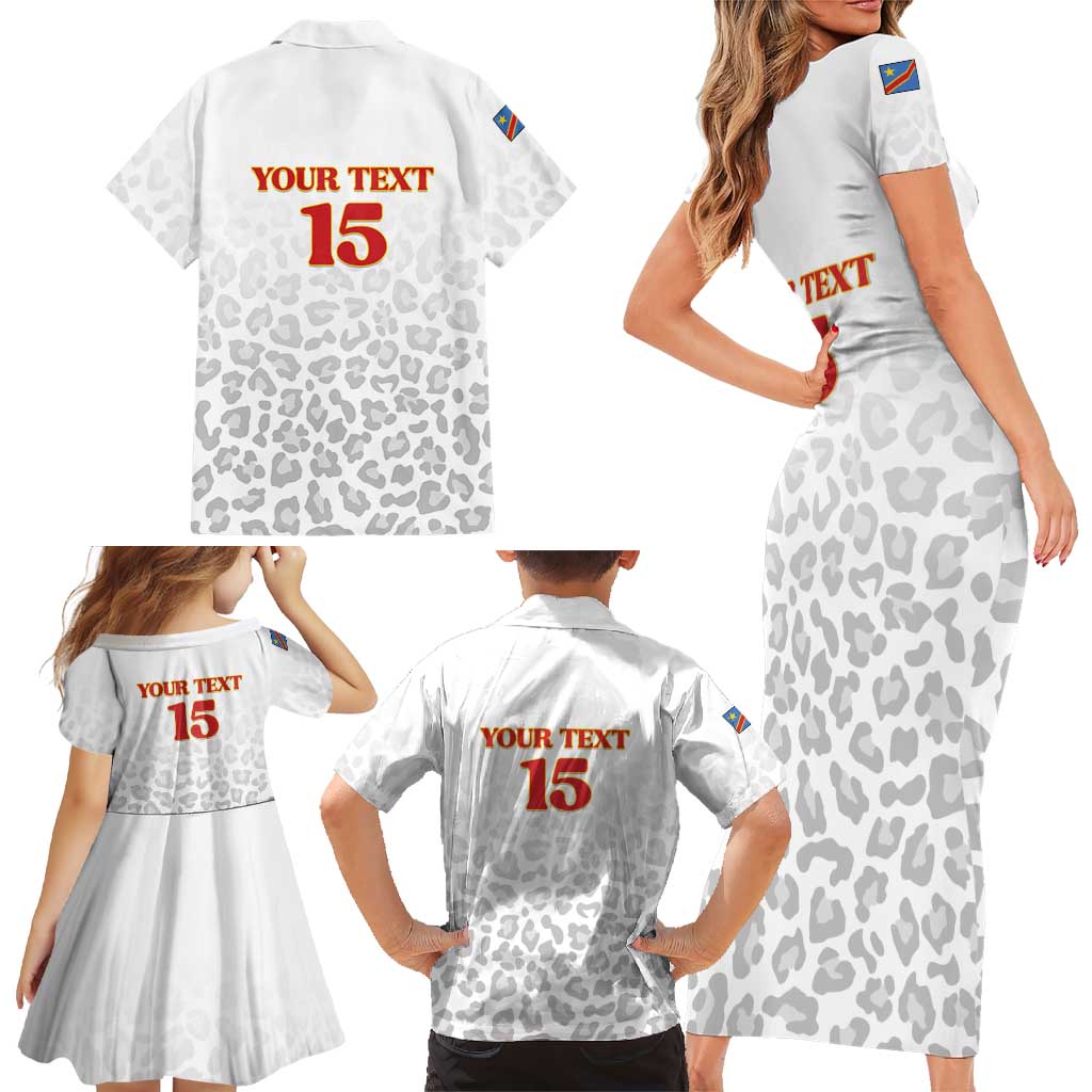 Custom DR Congo Football Family Matching Short Sleeve Bodycon Dress and Hawaiian Shirt Go Champions Leopards - White - Wonder Print Shop