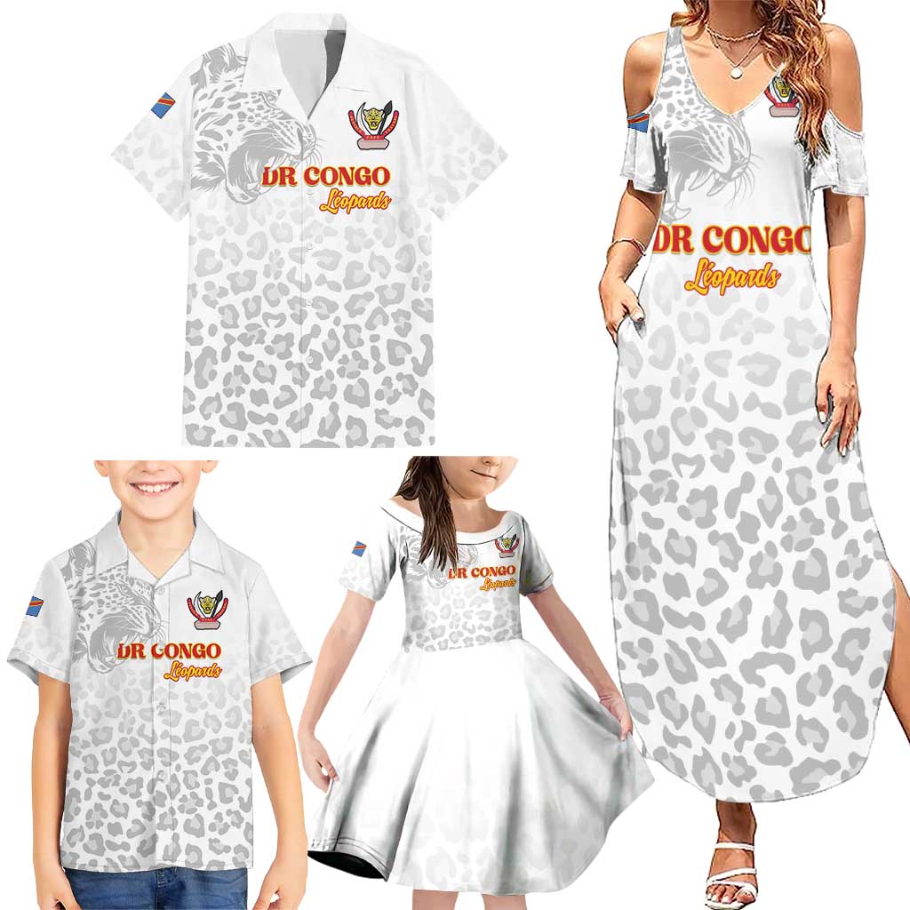 Custom DR Congo Football Family Matching Summer Maxi Dress and Hawaiian Shirt Go Champions Leopards - White - Wonder Print Shop