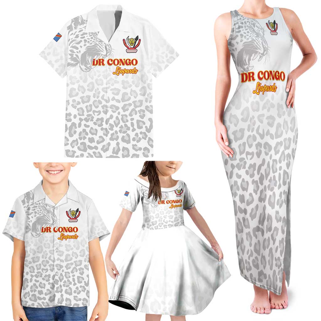 Custom DR Congo Football Family Matching Tank Maxi Dress and Hawaiian Shirt Go Champions Leopards - White - Wonder Print Shop