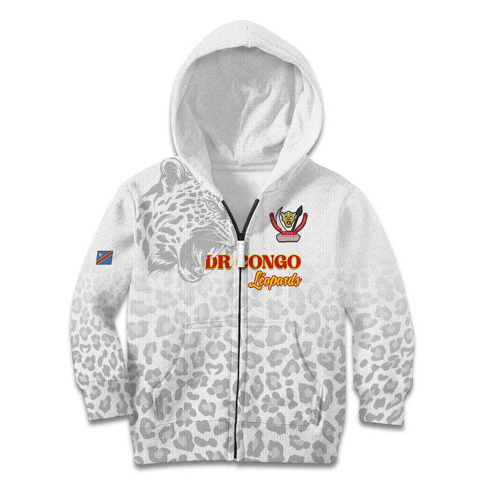 Custom DR Congo Football Kid Hoodie Go Champions Leopards - White - Wonder Print Shop