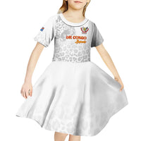 Custom DR Congo Football Kid Short Sleeve Dress Go Champions Leopards - White - Wonder Print Shop
